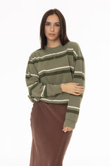 Green Striped Crew Neck Sweatshirt