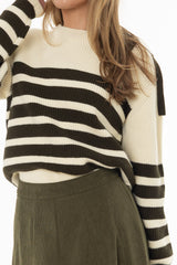 Green Striped Laced Shoulder Knit Top