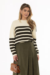 Green Striped Laced Shoulder Knit Top