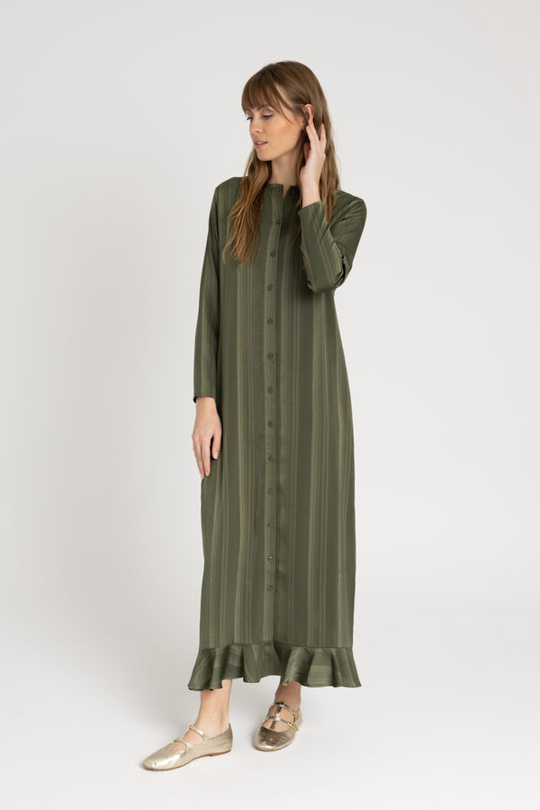 Green Striped Button Down Maxi