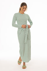 Green Striped Tie Maxi Dress