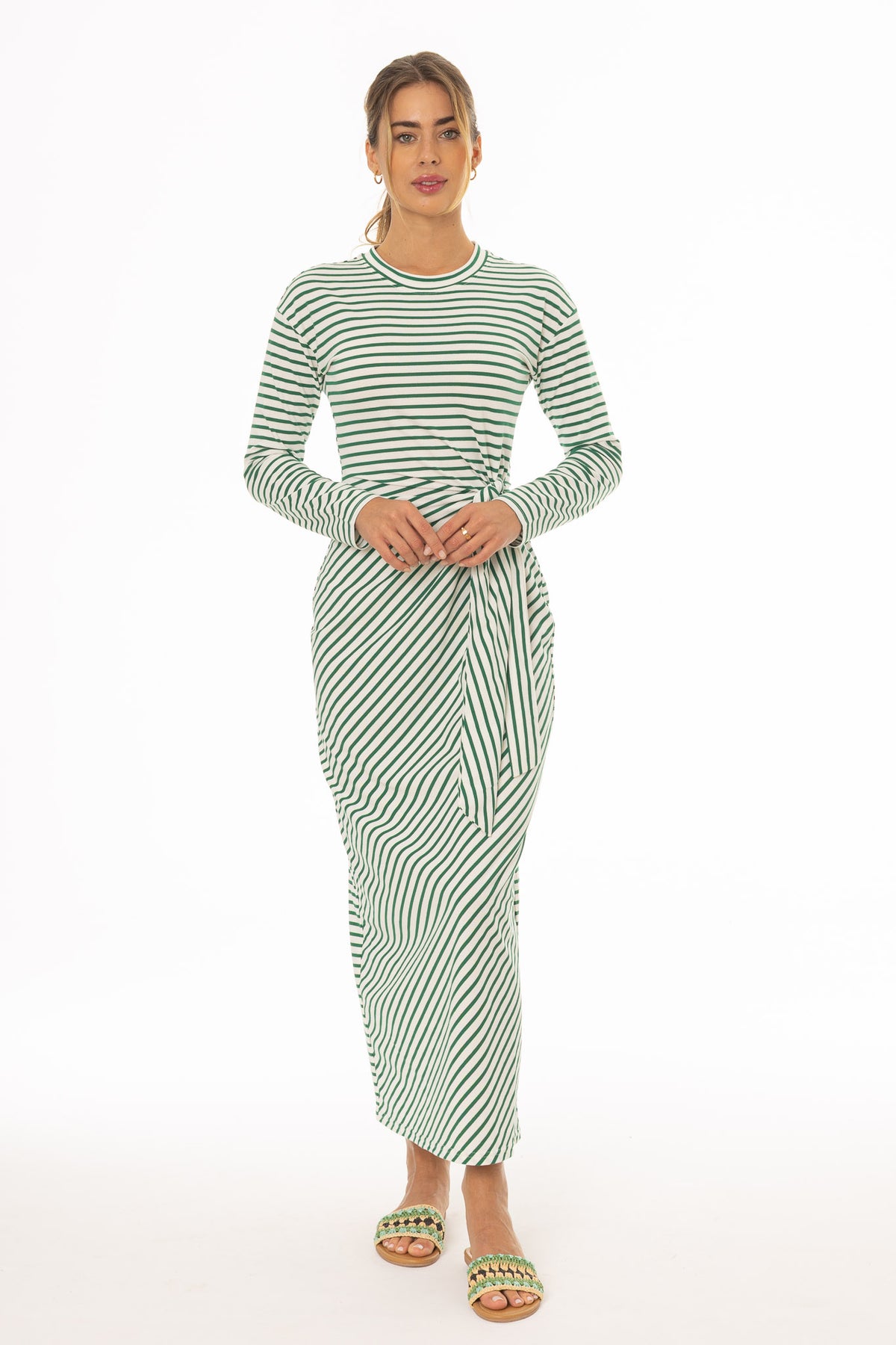 green and white striped maxi dress Maxi Dress – Green Striped Contemporary Maxi Dress – Zazu main image 1
