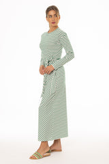 Green Striped Tie Maxi Dress