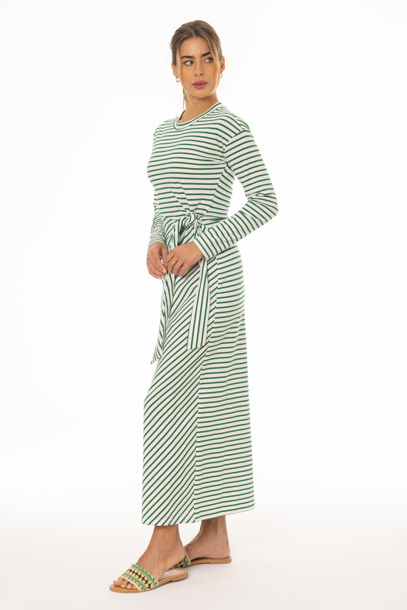 Green Striped Tie Maxi Dress BLANK Green Striped Tie Maxi Dress BLANK
