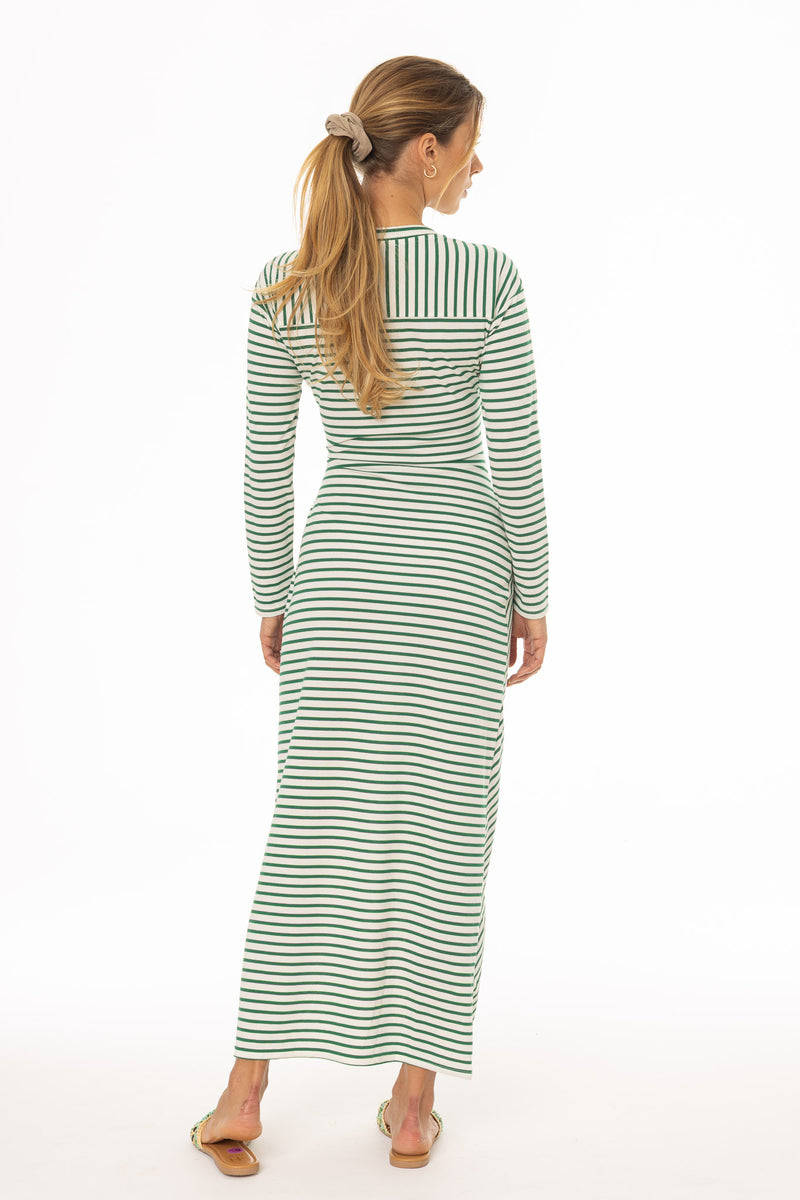 Green Striped Tie Maxi Dress BLANK Green Striped Tie Maxi Dress BLANK