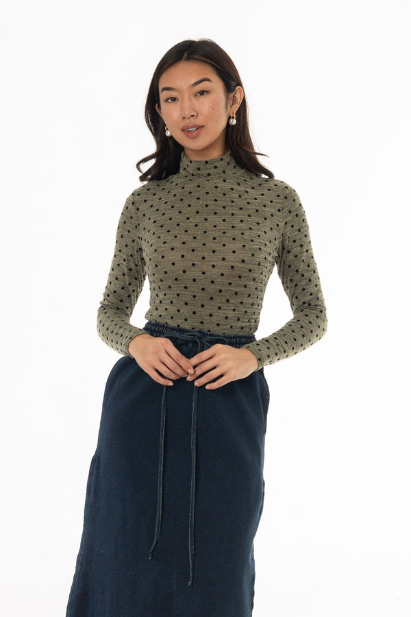 Green Velvet Printed Turtleneck Top – BLANK