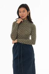 Green Velvet Printed Turtleneck Top