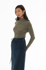 Green Velvet Printed Turtleneck Top