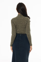 Green Velvet Printed Turtleneck Top
