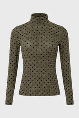 Green Velvet Printed Turtleneck Top