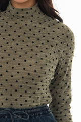 Green Velvet Printed Turtleneck Top