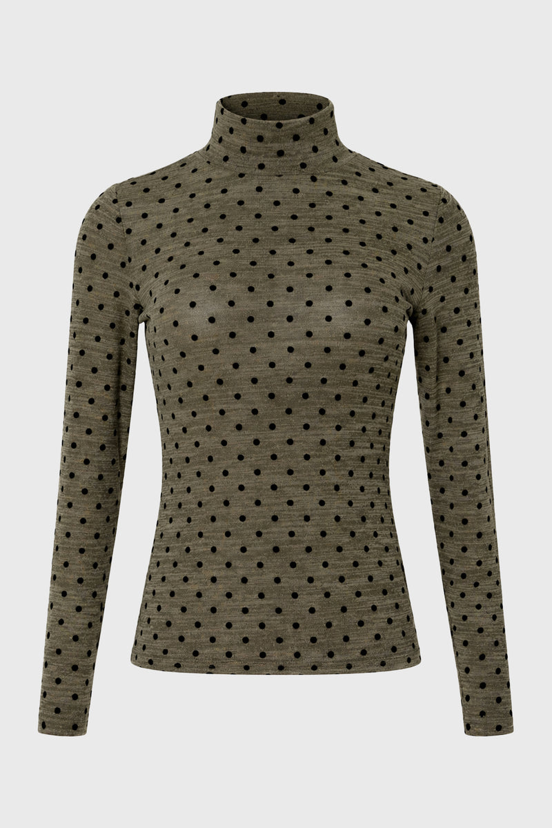 Green Velvet Printed Turtleneck Top – BLANK