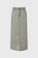 Green Wash Denim Maxi Skirt