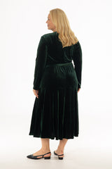 Green Wrap Velour Maxi Dress