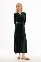 Green Wrap Velour Maxi Dress
