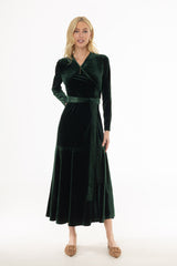 Green Wrap Velour Maxi Dress