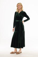 Green Wrap Velour Maxi Dress