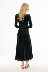 Green Wrap Velour Maxi Dress