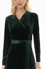 Green Wrap Velour Maxi Dress
