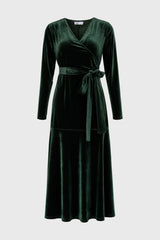 Green Wrap Velour Maxi Dress