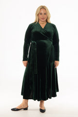 Green Wrap Velour Maxi Dress