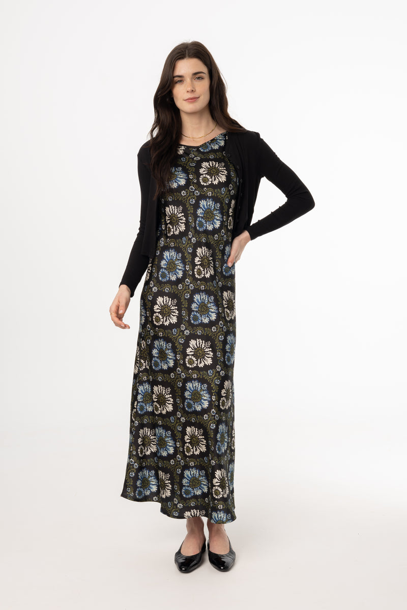 Green and Blue Printed Slip Dress BLANK Green and Blue Printed Slip Dress BLANK
