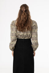 Green and Purple Floral Smocked Blouse