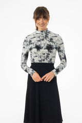 Grey Printed Mock Neck Top