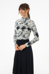 Grey Printed Mock Neck Top