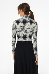 Grey Printed Mock Neck Top