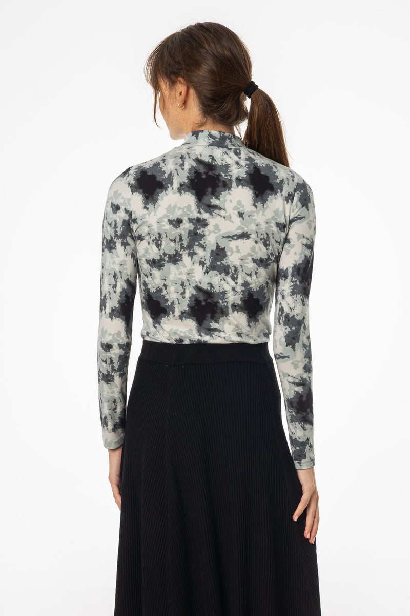 Grey Printed Mock Neck Top