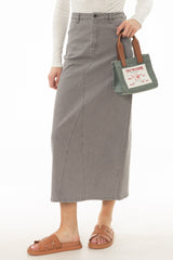 Grey Basic Detail Denim Skirt