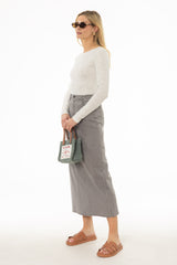 Grey Basic Detail Denim Skirt