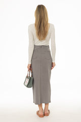 Grey Basic Detail Denim Skirt