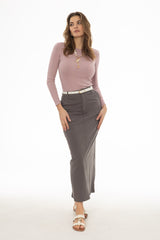 Grey Basic Stretch Cotton Maxi Skirt
