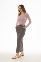 Grey Basic Stretch Cotton Maxi Skirt