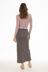 Grey Basic Stretch Cotton Maxi Skirt