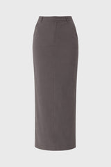 Grey Basic Stretch Cotton Maxi Skirt