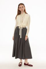 Grey Box Pleat Maxi Skirt