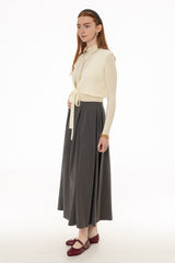 Grey Box Pleat Maxi Skirt