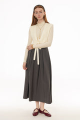 Grey Box Pleat Maxi Skirt