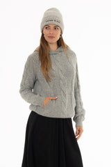 Grey Cable Knit Hoodie