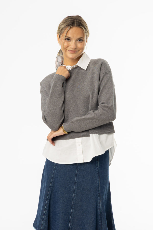 Grey Combo Blouse Sweater