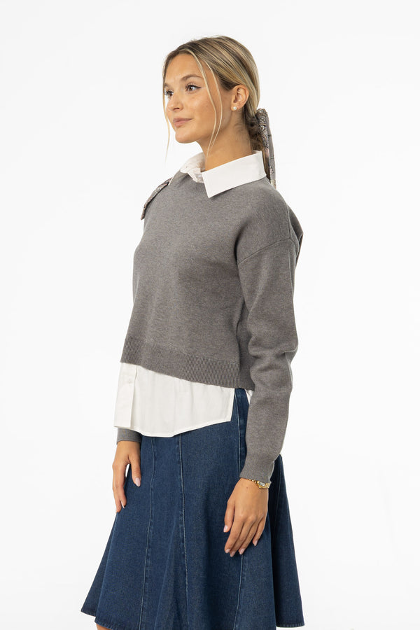 Grey Combo Blouse Sweater