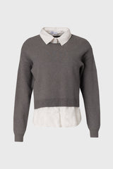 Grey Combo Blouse Sweater