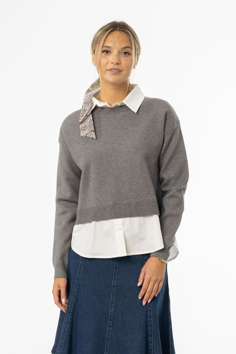 Grey Combo Blouse Sweater