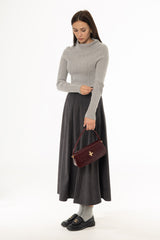 Grey Corduroy Paneled Flare Maxi Skirt