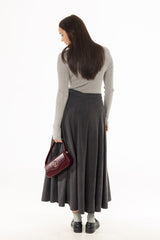 Grey Corduroy Paneled Flare Maxi Skirt