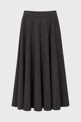Grey Corduroy Paneled Flare Maxi Skirt