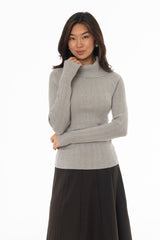 Grey Cowl Neck Knit Sweater